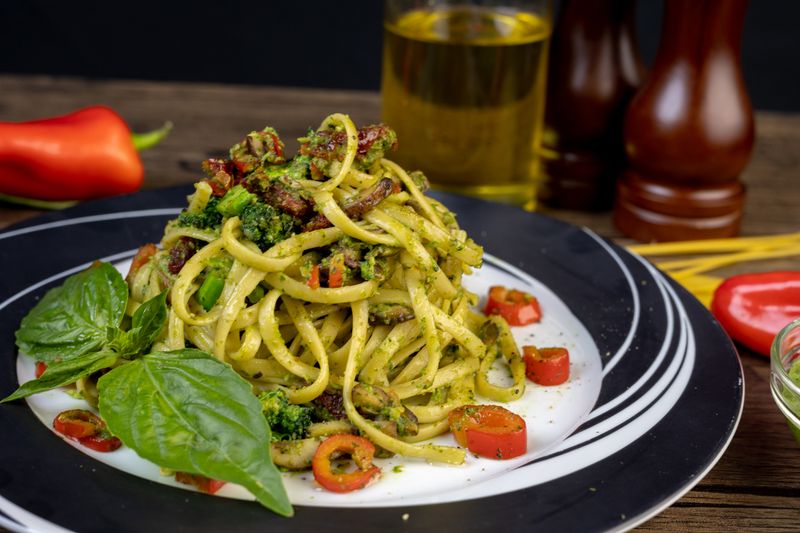Creamy pesto pasta at Pizza luce Duluth Minnesota
