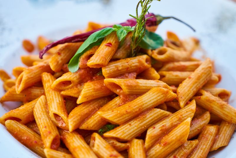 Spicy arrabbiata pasta at luce pizza restaurant